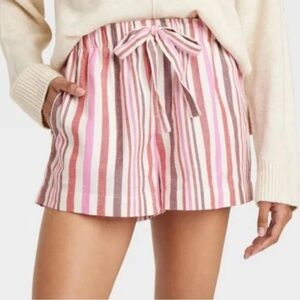 Auden Pink Striped Pajama Sleep Shorts with Pockets Size Medium